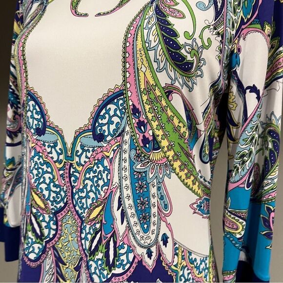 Donna Morgan Multicolor Paisley Print long sleeve Dress size 4 - Picture 3 of 14